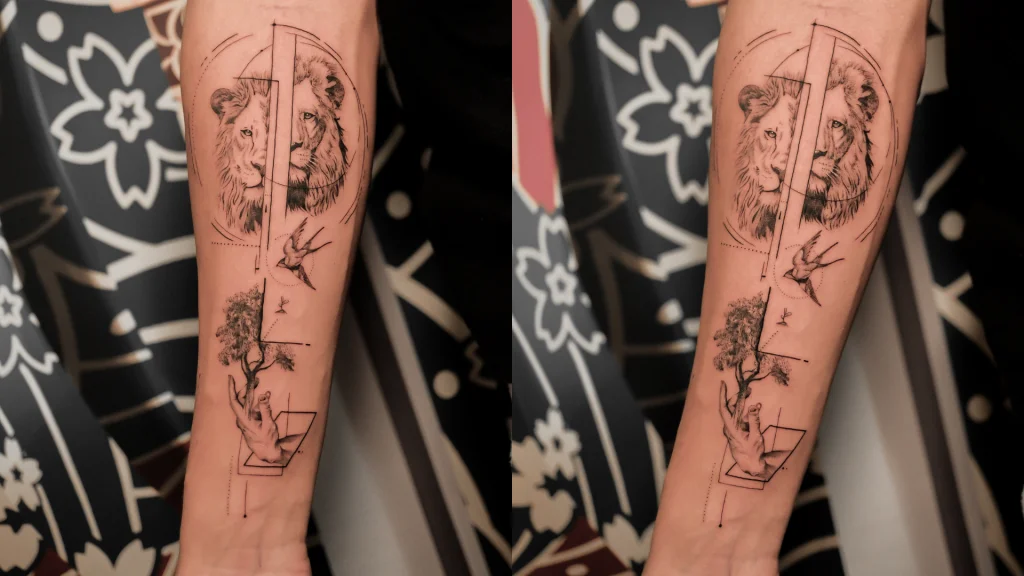 Fresh tattoo before peeling and cracking during healing